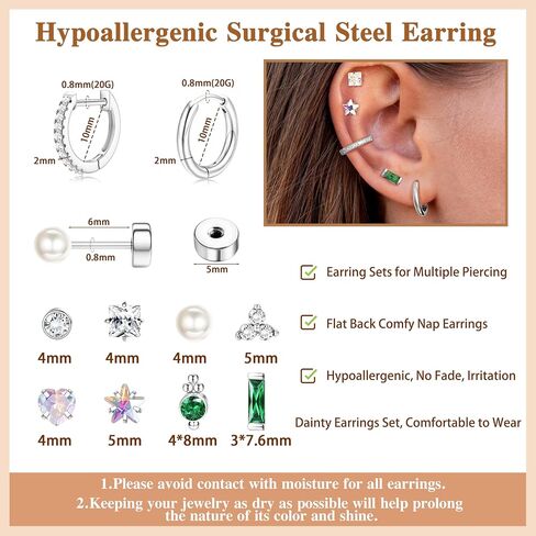 LOYALLOOK Gold Flat Back Earrings for Women Hypoallergenic Surgical Stainless Steel Earrings for Sensitive Ears Cartilage Earring Sets for Multiple Piercing Trendy Flatback Earrings Studs Small Hoop in Saudi Arabia