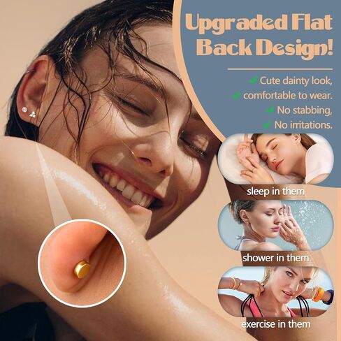 LOYALLOOK Gold Flat Back Earrings for Women Hypoallergenic Surgical Stainless Steel Earrings for Sensitive Ears Cartilage Earring Sets for Multiple Piercing Trendy Flatback Earrings Studs Small Hoop in Saudi Arabia