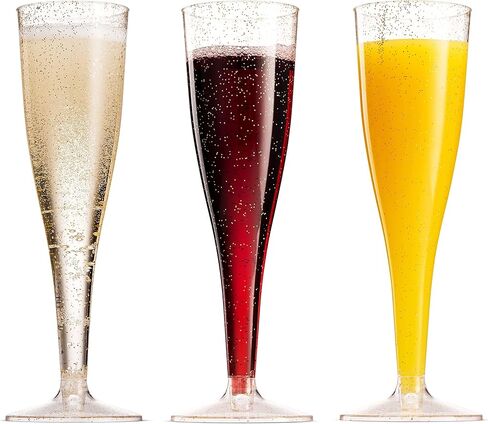 Munfix 100 Pack Plastic Champagne Flutes 5 Oz Silver Glitter Clear Plastic Toasting Glasses Disposable Wedding Thanksgiving Party Cocktail Cups in Saudi Arabia