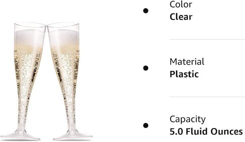 Munfix 100 Pack Plastic Champagne Flutes 5 Oz Silver Glitter Clear Plastic Toasting Glasses Disposable Wedding Thanksgiving Party Cocktail Cups in Saudi Arabia