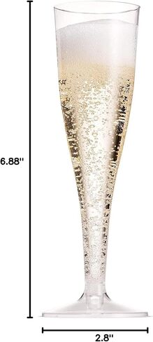 Munfix 100 Pack Plastic Champagne Flutes 5 Oz Silver Glitter Clear Plastic Toasting Glasses Disposable Wedding Thanksgiving Party Cocktail Cups in Saudi Arabia