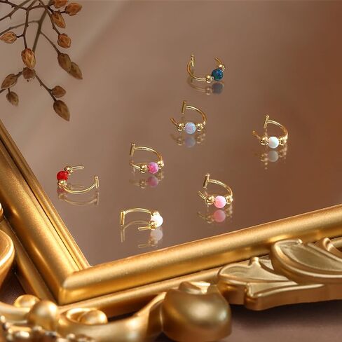 UBGICIG Opal Fake Nose Ring 20G - 14K Gold Nose Ring Faux Nose Rings For Women Fake Nose Piercings Green/Pink/Blue/White/Red/Purple/Dark Green Opal 8mm in Saudi Arabia