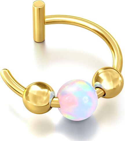 UBGICIG Opal Fake Nose Ring 20G - 14K Gold Nose Ring Faux Nose Rings For Women Fake Nose Piercings Green/Pink/Blue/White/Red/Purple/Dark Green Opal 8mm in Saudi Arabia