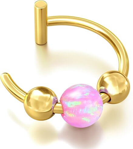 UBGICIG Opal Fake Nose Ring 20G - 14K Gold Nose Ring Faux Nose Rings For Women Fake Nose Piercings Green/Pink/Blue/White/Red/Purple/Dark Green Opal 8mm in Kuwait