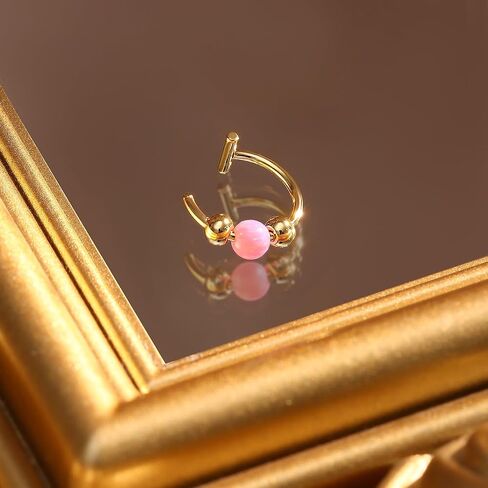 UBGICIG Opal Fake Nose Ring 20G - 14K Gold Nose Ring Faux Nose Rings For Women Fake Nose Piercings Green/Pink/Blue/White/Red/Purple/Dark Green Opal 8mm in Kuwait