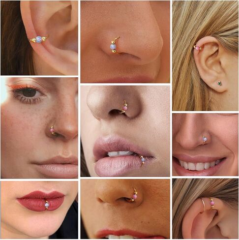 UBGICIG Opal Fake Nose Ring 20G - 14K Gold Nose Ring Faux Nose Rings For Women Fake Nose Piercings Green/Pink/Blue/White/Red/Purple/Dark Green Opal 8mm in Kuwait