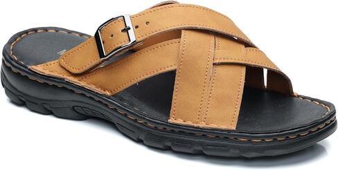 Mggmokay Mens Leather Slides Summer Leather Clipper Anti-slip indlip kondals مع حزام قابل للتعديل in Kuwait