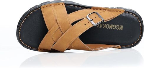 Mggmokay Mens Leather Slides Summer Leather Clipper Anti-slip indlip kondals مع حزام قابل للتعديل in Kuwait