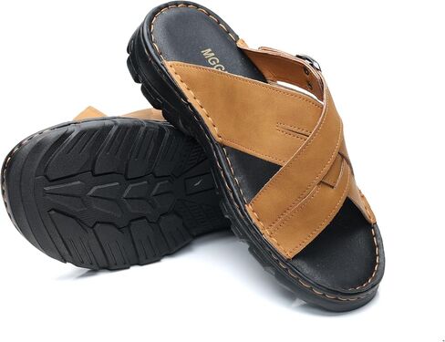Mggmokay Mens Leather Slides Summer Leather Clipper Anti-slip indlip kondals مع حزام قابل للتعديل in Kuwait