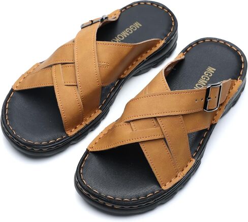 Mggmokay Mens Leather Slides Summer Leather Clipper Anti-slip indlip kondals مع حزام قابل للتعديل in Kuwait