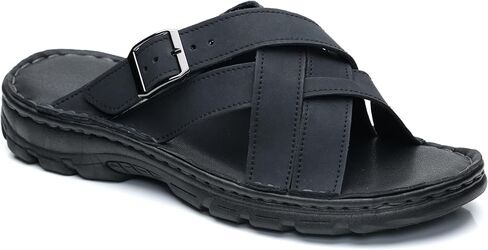 Mggmokay Mens Leather Slides Summer Leather Clipper Anti-slip indlip kondals مع حزام قابل للتعديل in Saudi Arabia