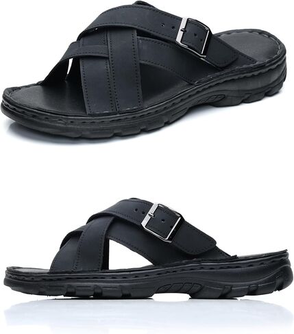 Mggmokay Mens Leather Slides Summer Leather Clipper Anti-slip indlip kondals مع حزام قابل للتعديل in Saudi Arabia