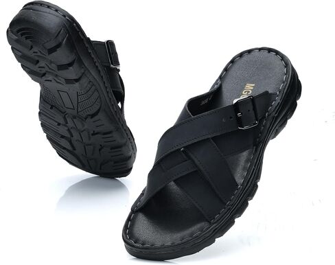 Mggmokay Mens Leather Slides Summer Leather Clipper Anti-slip indlip kondals مع حزام قابل للتعديل in Saudi Arabia