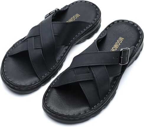 Mggmokay Mens Leather Slides Summer Leather Clipper Anti-slip indlip kondals مع حزام قابل للتعديل in Saudi Arabia