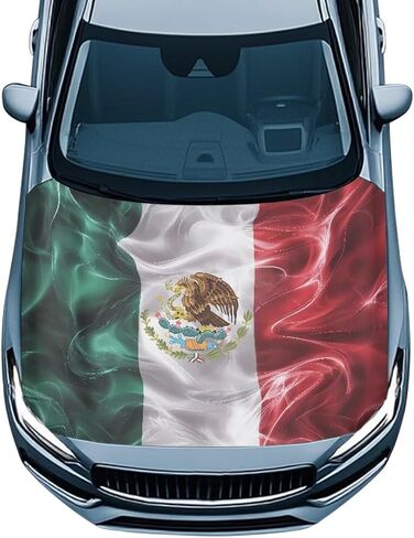 Mumeson Mexico Flag Car Hood Cover Stretch Polyester Protector with Adjustable Triangular Fasteners Waterproof Oversized Automotive Hood Covers for Large SUV and Pickup Trucks in Saudi Arabia