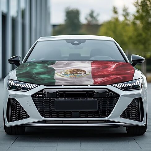 Mumeson Mexico Flag Car Hood Cover Stretch Polyester Protector with Adjustable Triangular Fasteners Waterproof Oversized Automotive Hood Covers for Large SUV and Pickup Trucks in Saudi Arabia