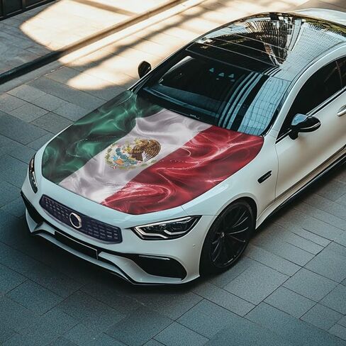 Mumeson Mexico Flag Car Hood Cover Stretch Polyester Protector with Adjustable Triangular Fasteners Waterproof Oversized Automotive Hood Covers for Large SUV and Pickup Trucks in Saudi Arabia