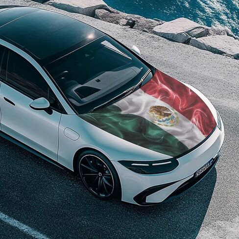 Mumeson Mexico Flag Car Hood Cover Stretch Polyester Protector with Adjustable Triangular Fasteners Waterproof Oversized Automotive Hood Covers for Large SUV and Pickup Trucks in Saudi Arabia