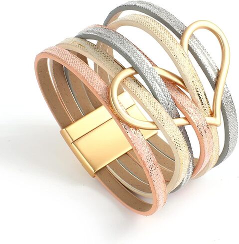 hotoo Heart Charm Leather Stackable Bracelets for Women Trendy Love Cuff Wrap Bracelet Christma Jewelry Birthday Anniversary in Saudi Arabia