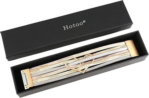 hotoo Heart Charm Leather Stackable Bracelets for Women Trendy Love Cuff Wrap Bracelet Christma Jewelry Birthday Anniversary in Saudi Arabia