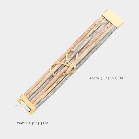 hotoo Heart Charm Leather Stackable Bracelets for Women Trendy Love Cuff Wrap Bracelet Christma Jewelry Birthday Anniversary in Saudi Arabia