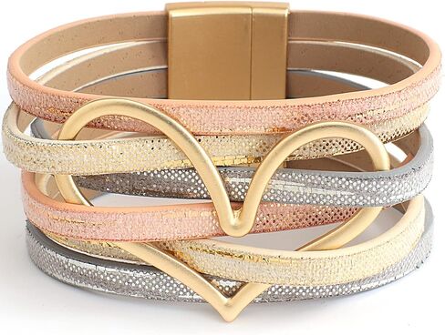 hotoo Heart Charm Leather Stackable Bracelets for Women Trendy Love Cuff Wrap Bracelet Christma Jewelry Birthday Anniversary in Saudi Arabia