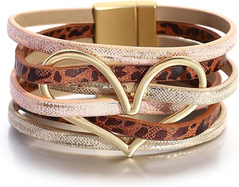 hotoo Heart Charm Leather Stackable Bracelets for Women Trendy Love Cuff Wrap Bracelet Christma Jewelry Birthday Anniversary in Saudi Arabia