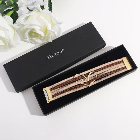 hotoo Heart Charm Leather Stackable Bracelets for Women Trendy Love Cuff Wrap Bracelet Christma Jewelry Birthday Anniversary in Saudi Arabia