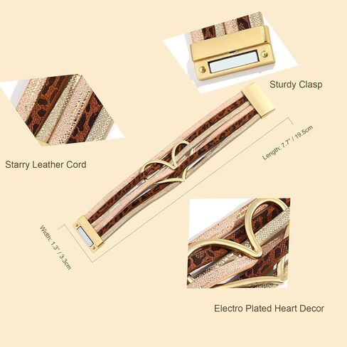 hotoo Heart Charm Leather Stackable Bracelets for Women Trendy Love Cuff Wrap Bracelet Christma Jewelry Birthday Anniversary in Saudi Arabia