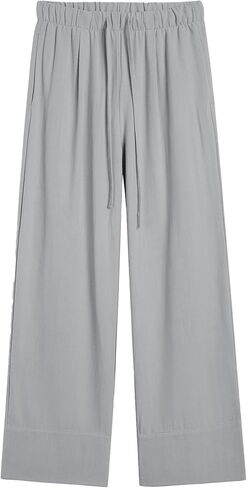 Ainangua Women Linen Palazzo Pants غير الرسمي مرنة الخصر على عريض الساق بنطلون سفر شاطئ عصري in Kuwait