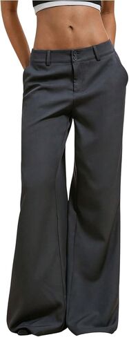 GORGLITTER Women's Low Rise Dress Pants Dressy Casual Low Waisted Wide Leg Straight Trousers Capri Pants Work Business in Kuwait