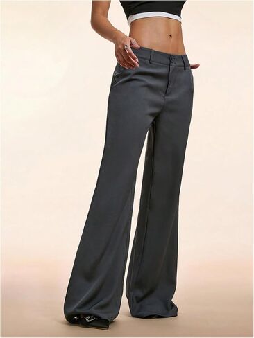 GORGLITTER Women's Low Rise Dress Pants Dressy Casual Low Waisted Wide Leg Straight Trousers Capri Pants Work Business in Kuwait