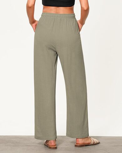 GRAPENT Linen Pants for Women Wide Leg High Waisted Baggy Drawstring Elastic Waist Palazzo Trousers Pants with Pockets in Saudi Arabia