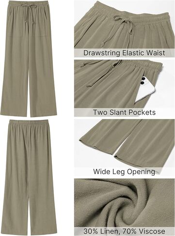 GRAPENT Linen Pants for Women Wide Leg High Waisted Baggy Drawstring Elastic Waist Palazzo Trousers Pants with Pockets in Saudi Arabia