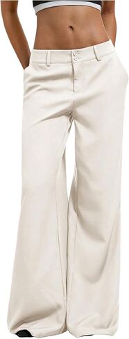 GORGLITTER Women's Low Rise Dress Pants Dressy Casual Low Waisted Wide Leg Straight Trousers Capri Pants Work Business in Kuwait
