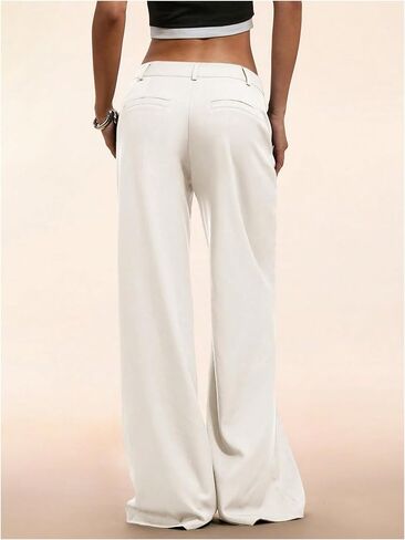 GORGLITTER Women's Low Rise Dress Pants Dressy Casual Low Waisted Wide Leg Straight Trousers Capri Pants Work Business in Kuwait