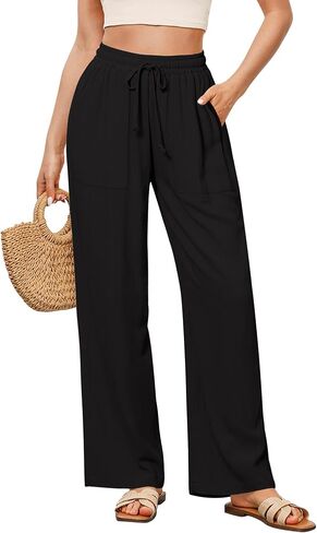 GRAPENT Linen Pants for Women Wide Leg High Waisted Baggy Drawstring Elastic Waist Palazzo Trousers Pants with Pockets in Saudi Arabia