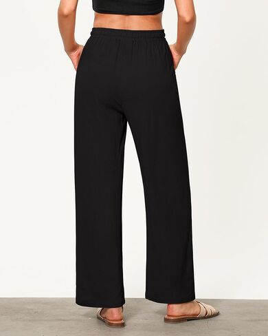 GRAPENT Linen Pants for Women Wide Leg High Waisted Baggy Drawstring Elastic Waist Palazzo Trousers Pants with Pockets in Saudi Arabia
