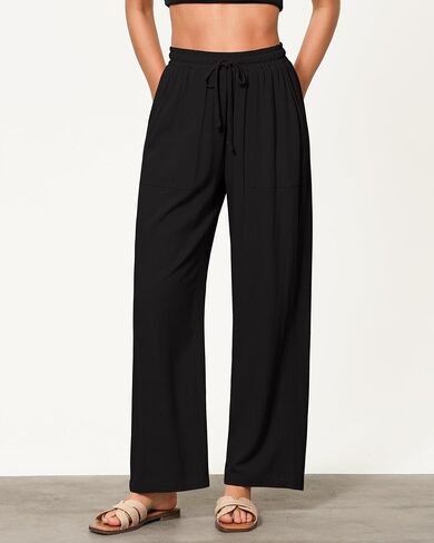 GRAPENT Linen Pants for Women Wide Leg High Waisted Baggy Drawstring Elastic Waist Palazzo Trousers Pants with Pockets in Saudi Arabia