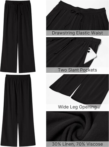 GRAPENT Linen Pants for Women Wide Leg High Waisted Baggy Drawstring Elastic Waist Palazzo Trousers Pants with Pockets in Saudi Arabia