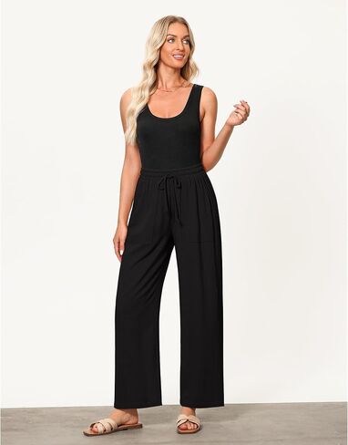 GRAPENT Linen Pants for Women Wide Leg High Waisted Baggy Drawstring Elastic Waist Palazzo Trousers Pants with Pockets in Saudi Arabia