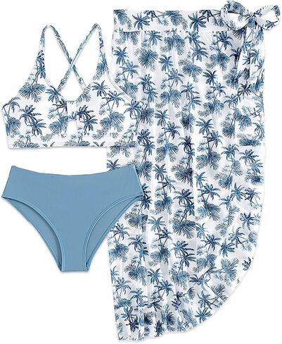 Girls Swimsuit Bathing Suits Bikini Set 3 Piece Girls' Swimwear Bathing Suit with Cover Up Skirt 7-16T in Saudi Arabia