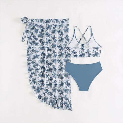 Girls Swimsuit Bathing Suits Bikini Set 3 Piece Girls' Swimwear Bathing Suit with Cover Up Skirt 7-16T in Saudi Arabia