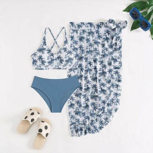 Girls Swimsuit Bathing Suits Bikini Set 3 Piece Girls' Swimwear Bathing Suit with Cover Up Skirt 7-16T in Saudi Arabia