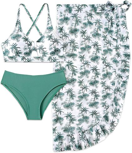 Girls Swimsuit Bathing Suits Bikini Set 3 Piece Girls' Swimwear Bathing Suit with Cover Up Skirt 7-16T in Saudi Arabia