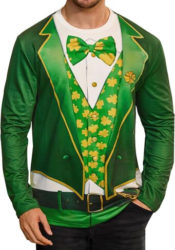 أرفيلهيل رجال القديس باتريك تي شيرت الأيرلندي كلوفر TIE قميص Tuxedo Tueto مضحك (S-3XL) in Kuwait
