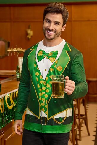 أرفيلهيل رجال القديس باتريك تي شيرت الأيرلندي كلوفر TIE قميص Tuxedo Tueto مضحك (S-3XL) in Kuwait