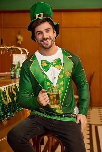 أرفيلهيل رجال القديس باتريك تي شيرت الأيرلندي كلوفر TIE قميص Tuxedo Tueto مضحك (S-3XL) in Kuwait