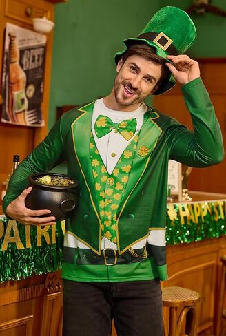 أرفيلهيل رجال القديس باتريك تي شيرت الأيرلندي كلوفر TIE قميص Tuxedo Tueto مضحك (S-3XL) in Kuwait