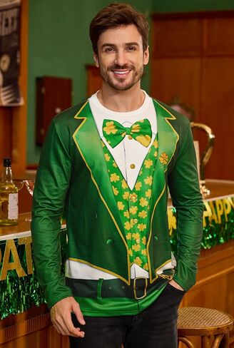 أرفيلهيل رجال القديس باتريك تي شيرت الأيرلندي كلوفر TIE قميص Tuxedo Tueto مضحك (S-3XL) in Kuwait